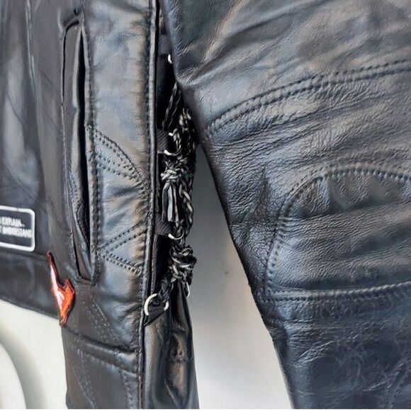 BUFFALO PLATE Leather Moto Motorcycle Biker Jacket Patches Full Zip - Picture 10 of 10